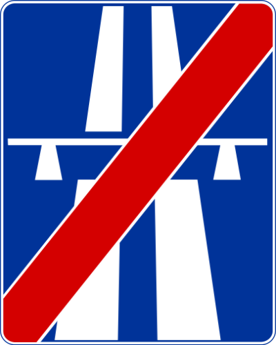 Znak informacyjny D-10 koniec autostrady rozmiar 600X750 Średni folia Typ 1 na drogi gminne i powiatowe.