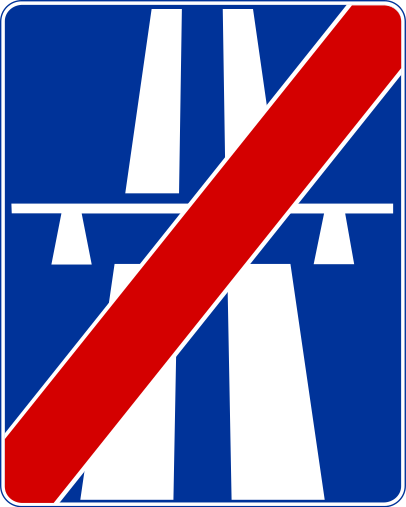 Znak informacyjny D-10 koniec autostrady rozmiar 600X750 Średni folia Typ 1 na drogi gminne i powiatowe.