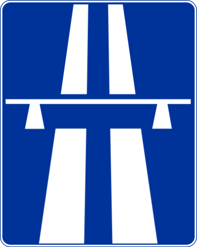 Znak informacyjny D-9 autostrada rozmiar 600X750 Średni folia Typ 1 na drogi gminne i powiatowe.