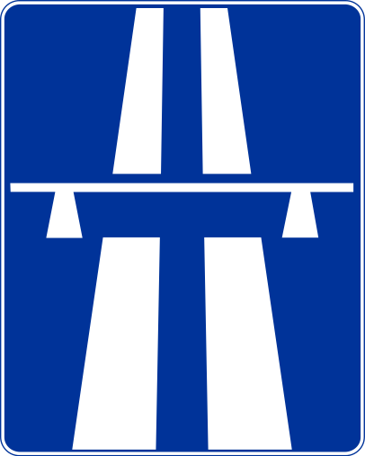 Znak informacyjny D-9 autostrada rozmiar 600X750 Średni folia Typ 1 na drogi gminne i powiatowe.