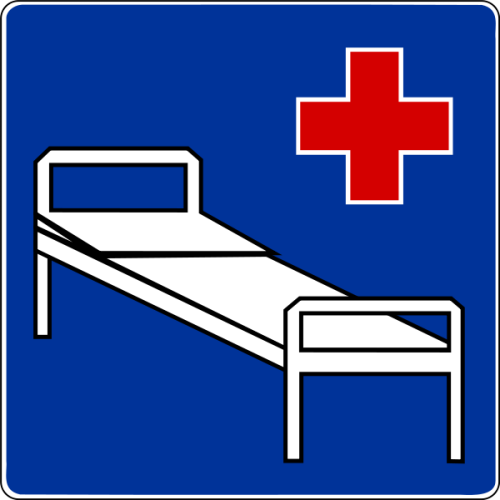 Znak informacyjny D-21 szpital rozmiar 600X600 Mały folia Typ 2 na drogi gminne i powiatowe.