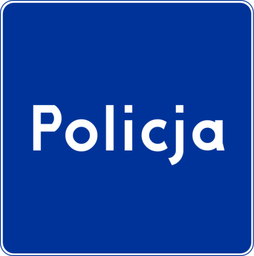 Znak informacyjny D-21A policja rozmiar 600X600 Mały folia Typ 1 na drogi gminne i powiatowe.