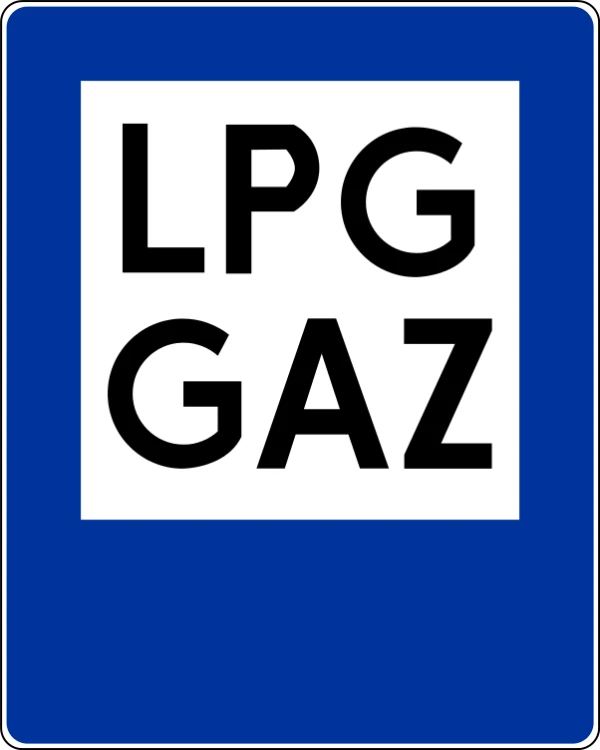 Znak informacyjny D-23A stacja paliwowa tylko z gazem rozmiar 600X750 Średni folia Typ 1 na drogi gminne.