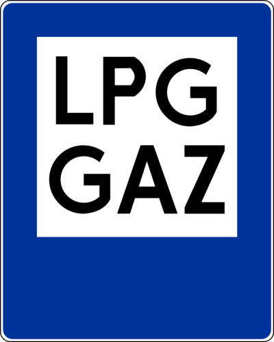 Znak informacyjny D-23A stacja paliwowa tylko z gazem rozmiar 600X750 Średni folia Typ 2 na drogi gminne.