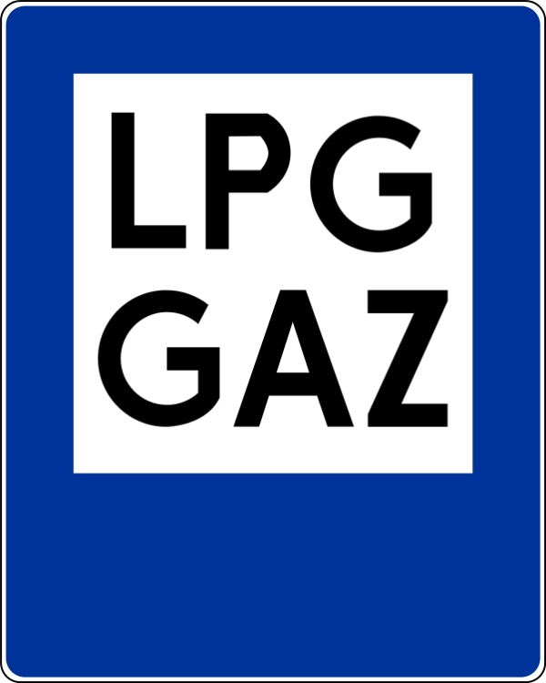 Znak informacyjny D-23A stacja paliwowa tylko z gazem rozmiar 600X750 Średni folia Typ 2 na drogi gminne.