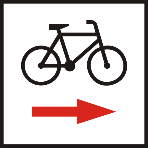R-1b 200x200 typ 1 Zmiana kierunku szlaku rowerowego lokalnego strzałka kierunkowa dla rowerzystów na rurę do znaku.