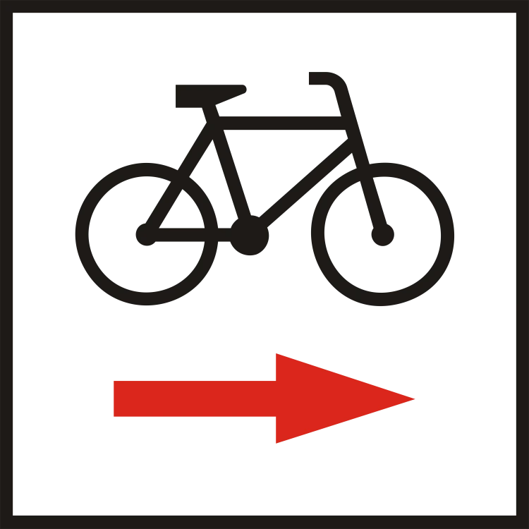 R-1b 200x200 typ 1 Zmiana kierunku szlaku rowerowego lokalnego strzałka kierunkowa dla rowerzystów na rurę do znaku.