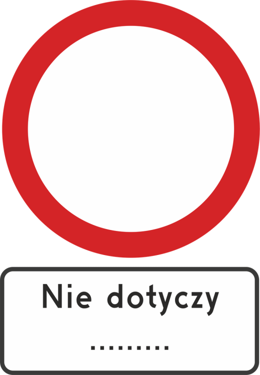 Zestaw znaków B-1 + Tabl. Nie dotyczy ... typ I kompletny system zakazu ruchu z tabliczką wyłączającą określoną grupę pojazdów.