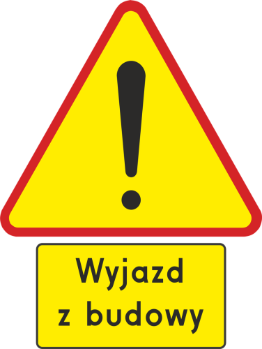 Zestaw znaków A-30 + Tabl. Wyjazd z budowy typ II ostrzegawczy pylon odblaskowy II generacji o wysokiej widoczności.