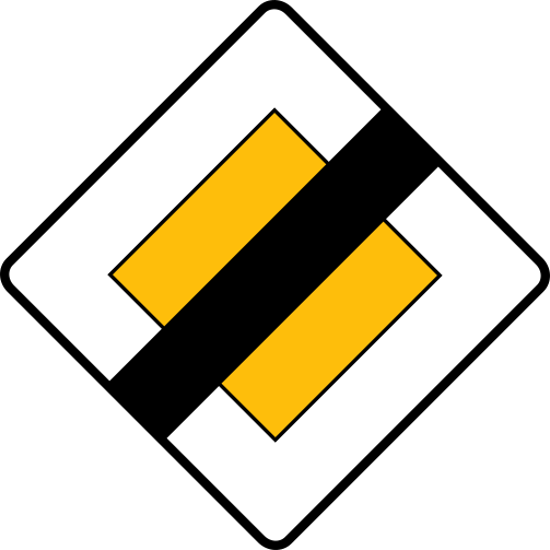 Znak D-2 koniec drogi z pierwszeństwem rozmiar 400x400 typ 1 mała tablica informacyjna o końcu drogi z pierwszeństwem.