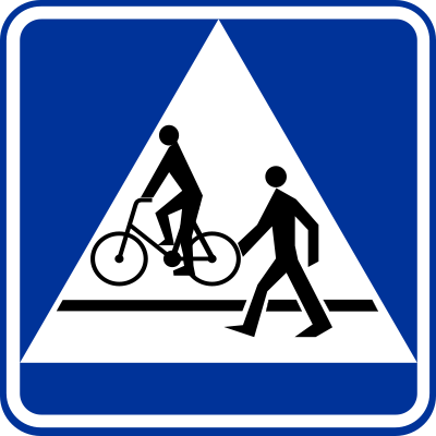 Znak D-6B przejście dla pieszych i przejazd dla rowerzystów rozmiar 400x400 typ 2 mała tablica odblaskowa II generacji.