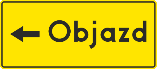 Znak F-9a Objazd lewo 250x600 typ 2 informacyjna strzałka objazdu o podwyższonych parametrach widoczności.