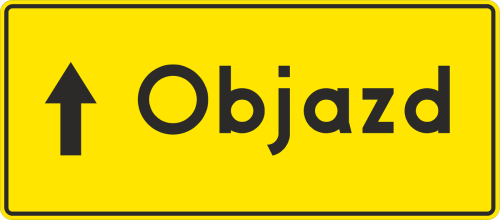 Znak F-9 Objazd prosto 250x600 typ 2 tablica kierunkowa o wysokiej odblaskowości do wyznaczania trasy objazdowej.
