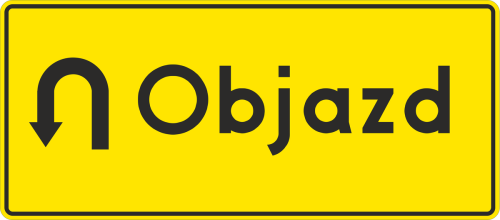 Znak F-9d Objazd zawróć 250x600 typ 2 znak wymuszający nawrót w związku z czasową zmianą organizacji ruchu.