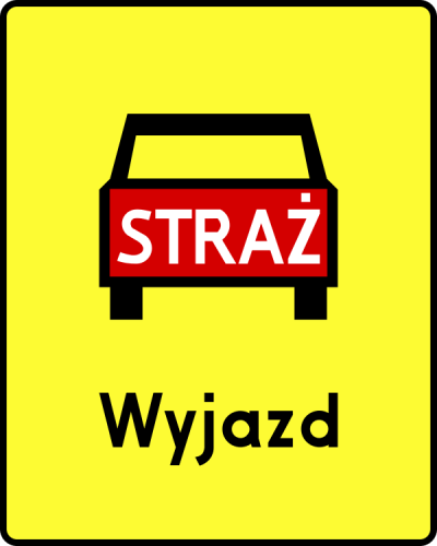 Tabliczka T-16 miejsce wyjazdu pojazdów uprzywilejowanych 600x750 typ 2 tabliczka podznakowa o wysokim odblasku przy strażnicach i szpitalach.