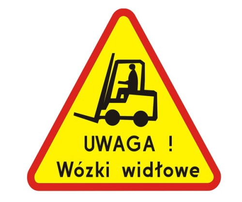 Znak ostrzegawczy Uwaga wózek widłowy 600 typ 2 odblaskowa tablica bezpieczeństwa do stref przeładunkowych.