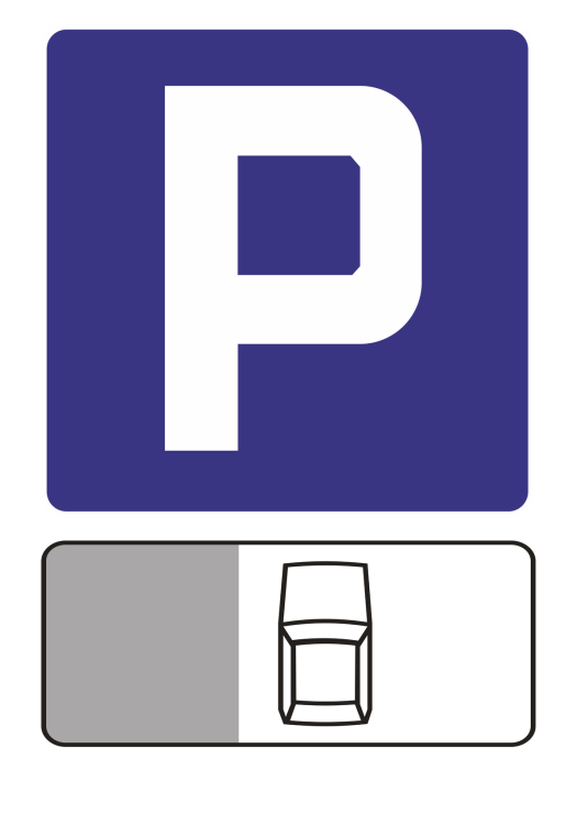 Zestaw znaków D-18 + T-30a typ 1 odblaskowy komplet parkingowy wskazujący postój równoległy do krawędzi jezdni.