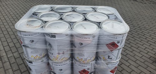 Farba drogowa KONTUR biała 22x33kg paleta zbiorczy zestaw profesjonalnej farby akrylowej do masowego oznakowania poziomego.