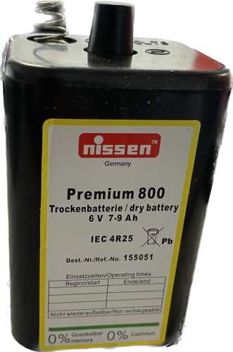 Nissen bateria PREMIUM 800 6V/7-9 Ah standardowe źródło energii do lamp ostrzegawczych i systemów oświetlenia tymczasowego.