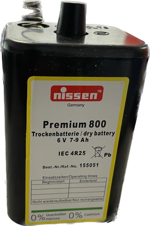 Nissen bateria PREMIUM 800 6V/7-9 Ah standardowe źródło energii do lamp ostrzegawczych i systemów oświetlenia tymczasowego.