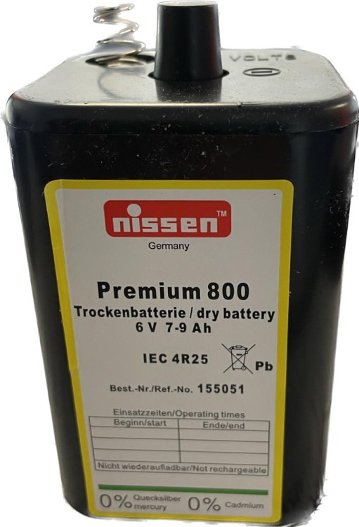 Nissen bateria PREMIUM 800 6V/7-9 Ah standardowe źródło energii do lamp ostrzegawczych i systemów oświetlenia tymczasowego.