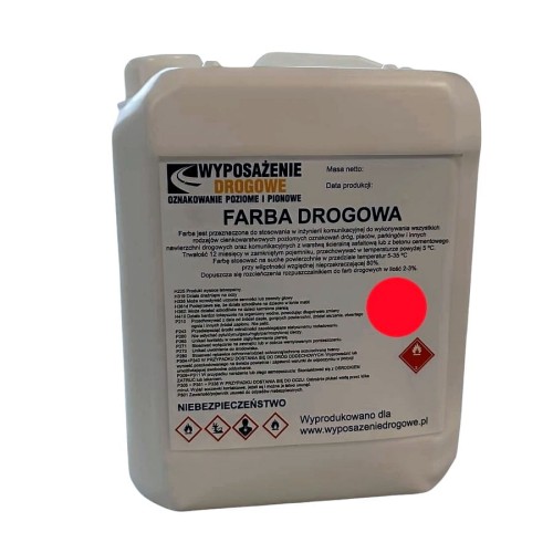 Farba drogowa czerwona 5kg RAL 3020 odporna na ścieranie farba do malowania pasów rowerowych i stref niebezpiecznych.