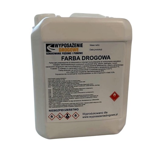 Farba drogowa biała - 5 kg RAL 9016 profesjonalna farba akrylowa do malowania pasów i oznakowania poziomego.