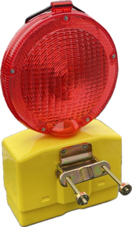 Lampa ostrzegawcza drogowa zmierzchowa czerwona diodowa lampa zabezpieczająca o intensywnym czerwonym świetle ostrzegawczym.