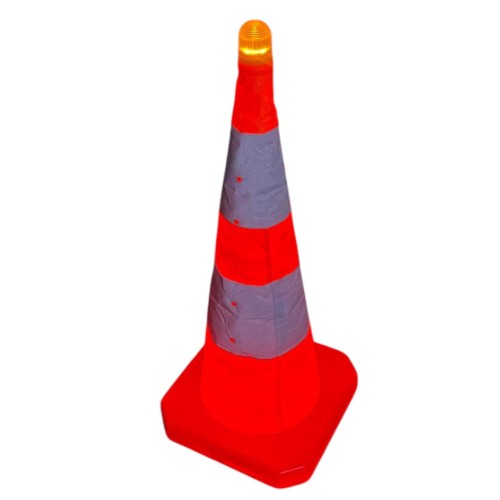Pachołek składany podświetlany LED 50cm (2,9 kg) mobilny pachołek ostrzegawczy z dociążoną podstawą i wewnętrznym źródłem światła.