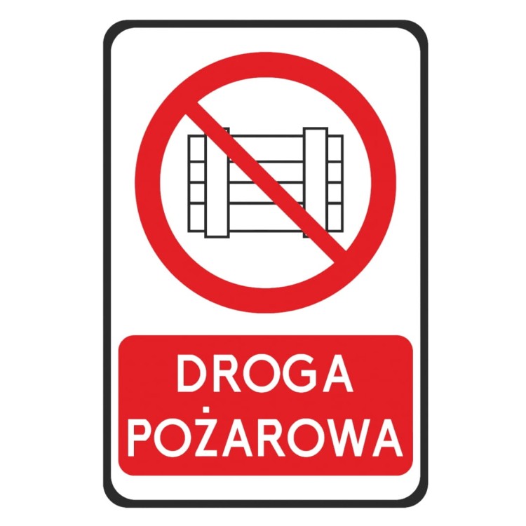 Droga pożarowa 400x600 typ 1 standardowy znak pionowy wyznaczający pasy komunikacyjne o znaczeniu strategicznym.