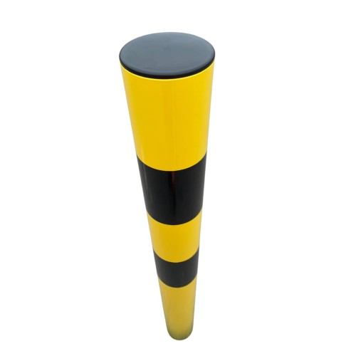 Słupek blokujący U-12c odbojnica do wkopania żółto-czarna h-1200mm, fi 120 stalowy pylon zabezpieczający do osadzenia w gruncie.
