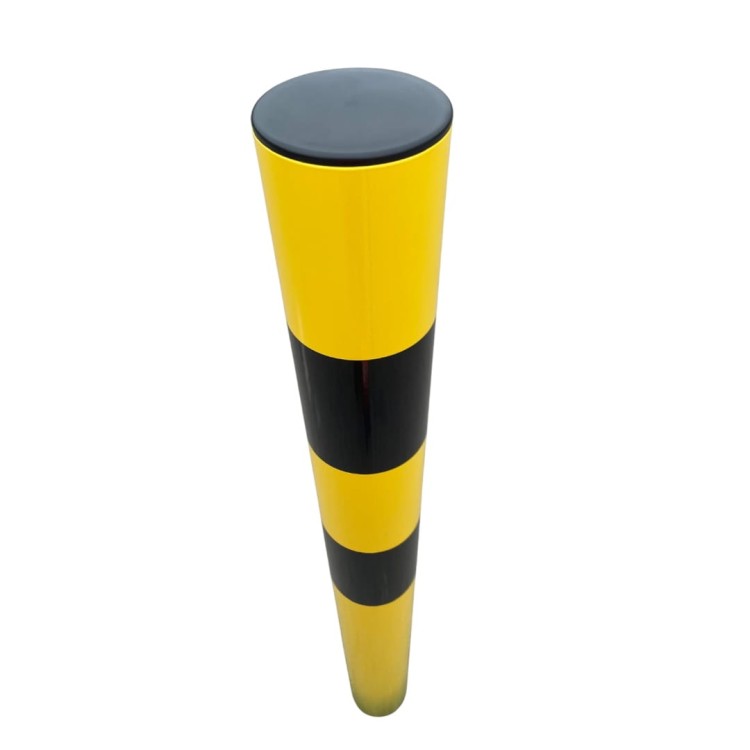 Słupek blokujący U-12c odbojnica do wkopania żółto-czarna h-1200mm, fi 120 stalowy pylon zabezpieczający do osadzenia w gruncie.