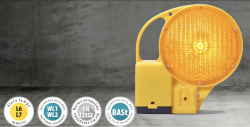 Lampa do fali świetlnej BakoTaper Typ 628, jednostronna - żółta element aktywnej sygnalizacji drogowej do tworzenia sekwencji ostrzegawczych.