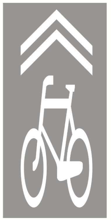 Termoznak p-27 kierunek i tor ruchu rowerów, 1950 x 715 mm odblaskowy symbol "sierżanta rowerowego" z termoplasty do oznaczania pasów dla cyklistów.
