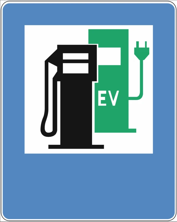 Termoznak stacja paliw z punktem ładowania pojazdów elektrycznych, 1000 x 1000 mm złożony symbol informacyjny do aplikacji na nawierzchnie bitumiczne.
