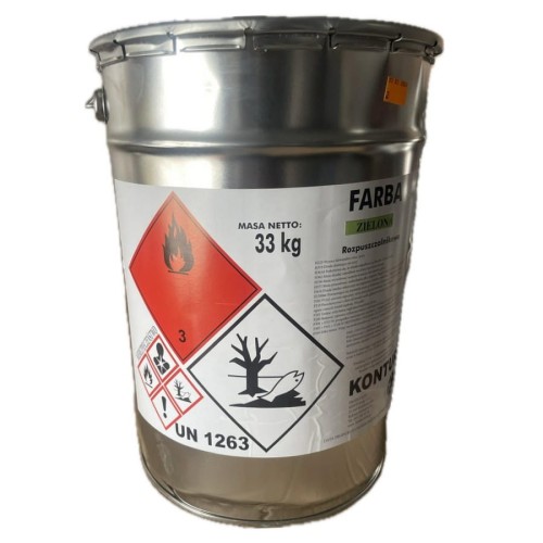 Farba drogowa KONTUR 33kg - zielona RAL 6024 specjalistyczna emalia akrylowa o wysokiej odporności na ścieranie i warunki pogodowe.