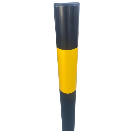 Słupek u-12c blokujący fi 60.3mm h1000mm wersja do przykręcenia czarno żółty stalowy słupek wygradzający z podstawą, idealny do ochrony witryn i ciągów pieszych.