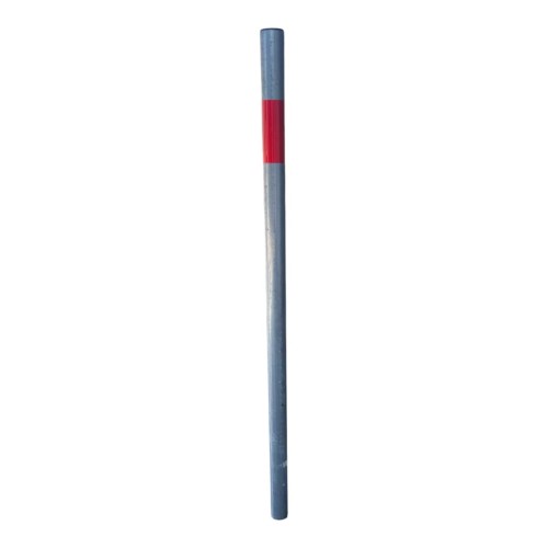 Słupek u-12c blokujący fi 60.3 mm h 1500 mm wersja do wkopania srebrno czerwony estetyczny słupek stalowy w kolorystyce ostrzegawczej do ochrony chodników.
