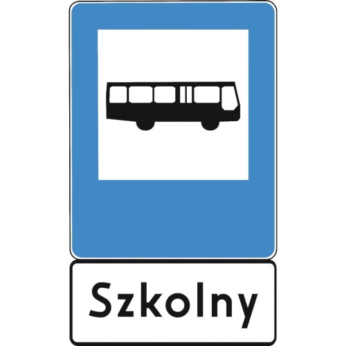 Zestaw znaków d-15 przystanek autobusowy 600x750 + tabliczka „szkolny” 250x600, 2 typ profesjonalny zestaw odblaskowy o podwyższonej jasności dla bezpieczeństwa uczniów.