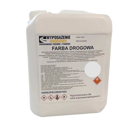 Farba drogowa biała - 5 kg RAL 9016 profesjonalna farba akrylowa do malowania pasów i oznakowania poziomego.