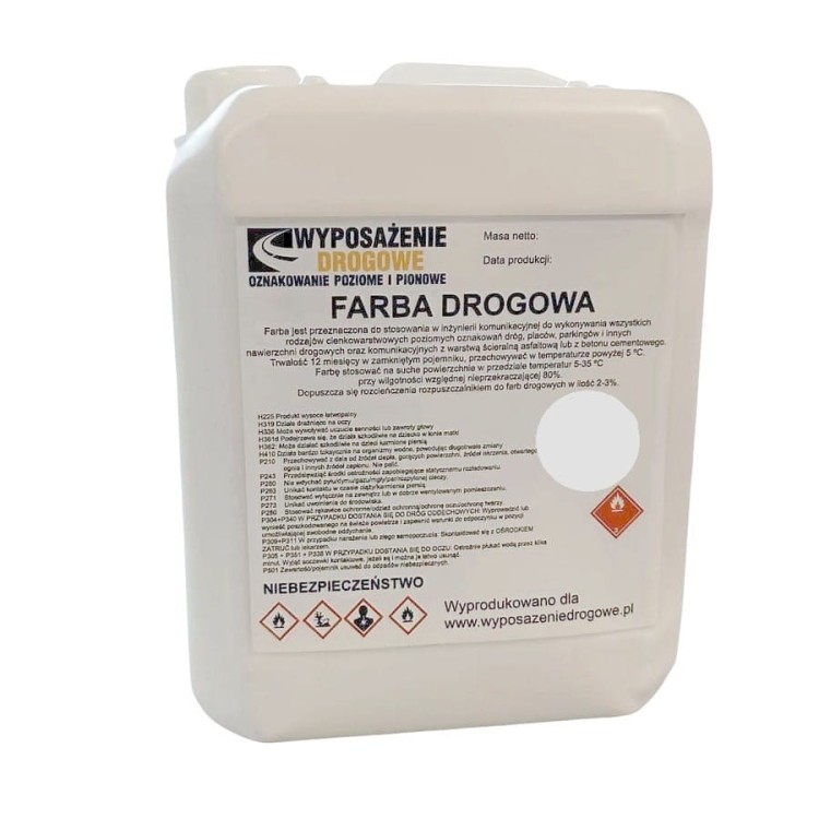 Farba drogowa biała - 5 kg RAL 9016 profesjonalna farba akrylowa do malowania pasów i oznakowania poziomego.