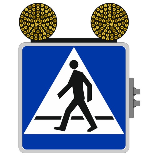 Znak aktywny d-6 jednostronny z lampami 2 x fi 300 typ pulsator silnie ostrzegawczy znak d-6 z dwoma dużymi lampami led pracującymi w trybie naprzemiennym.