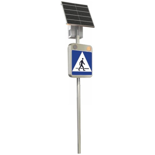 Znak aktywny d-6 sign flash z zasilaniem solarnym nowoczesny zestaw d-6 z sekwencyjnym błyskiem diod led, działający w oparciu o autonomiczną fotowoltaikę.