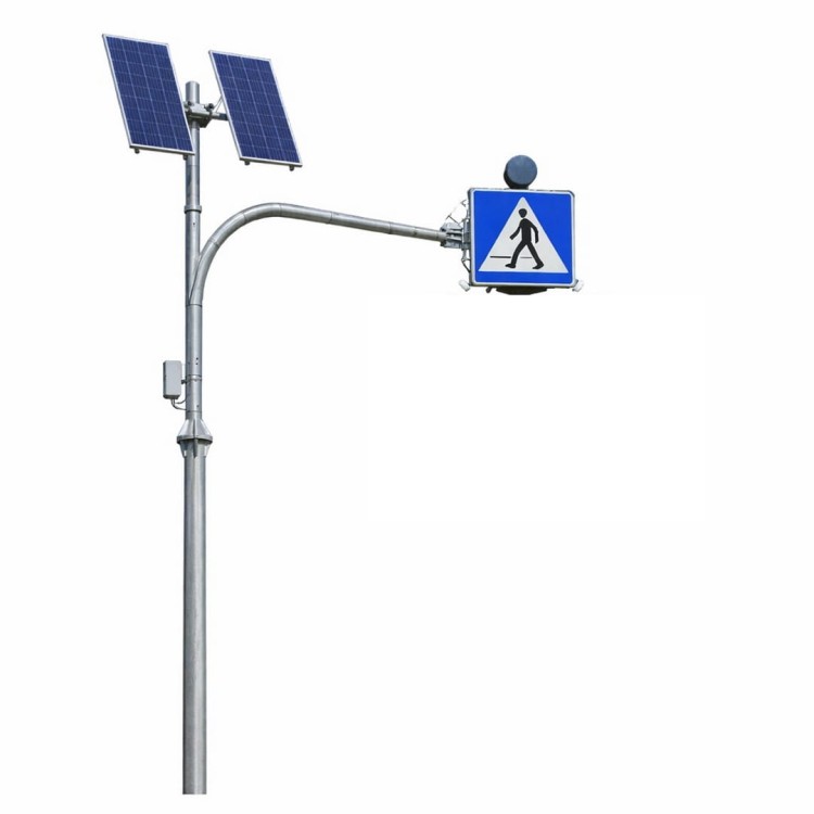 Znak aktywny d-6 kroczący ludzik z pulsatorem fi 300 dwustronny z wysięgnikiem do 6,5 mb zasilanie solarne autonomia 7-10 dni zaawansowany system z animacją pieszego.
