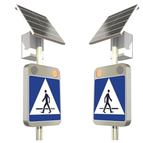 Zestaw 2 znaków aktywnych d-6 z lampami led 2x fi 100 zasilanie solarne sign flash komplet odblaskowych znaków z podwójnymi pulsatorami dla maksymalnego bezpieczeństwa.