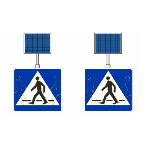 Zestaw 2 znaków aktywnych d-6 kroczący ludzik zestaw zasilany solarnie innowacyjny znak z animacją sylwetki pieszego, silnie przyciągający uwagę kierowców.
