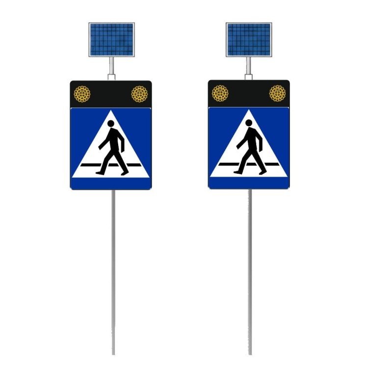 Zestaw 2 znaków aktywnych d-6 z lampami led fi 200 zasilanie solarne sign flash mocne lampy ostrzegawcze fi 200 zapewniające widoczność znaku z bardzo dużej odległości.