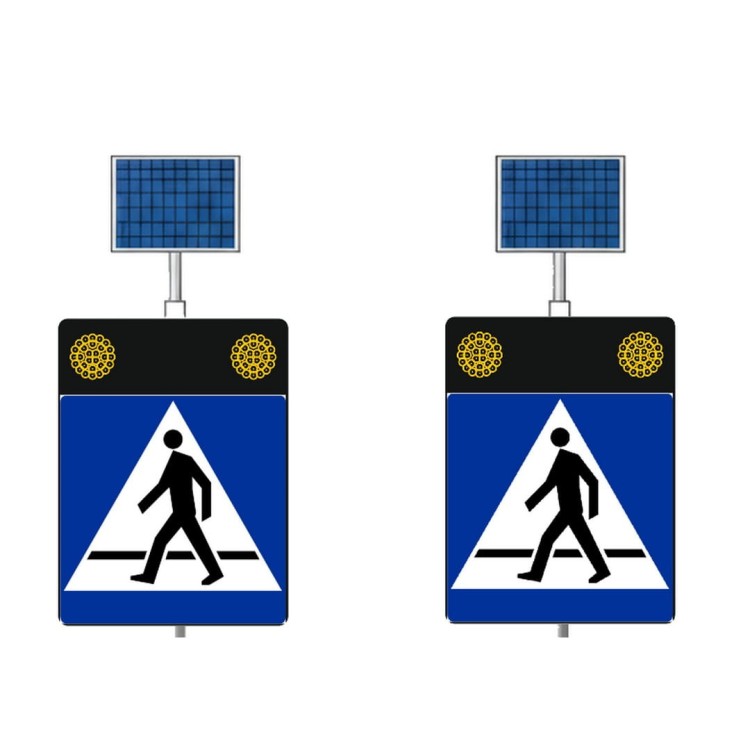 Zestaw 2 znaków aktywnych d-6 z lampami led fi 200 zasilanie solarne sign flash mocne lampy ostrzegawcze fi 200 zapewniające widoczność znaku z bardzo dużej odległości.