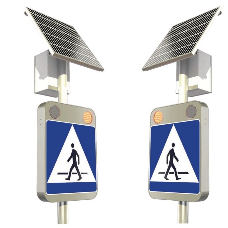 Zestaw 2 znaków aktywnych d-6 z lampami led fi 100 zasilanie solarne sign flash energooszczędne aktywne oznakowanie przejścia, gotowe do montażu w trudnych lokalizacjach.