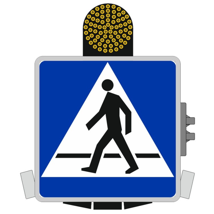 D-6 znak aktywny jednostronny podświetlany z lampą fi 300 duży pulsator led z podświetlaną tarczą znaku, drastycznie zwiększający widoczność przejścia.